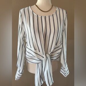 Striped front tie long sleeve top contemporary